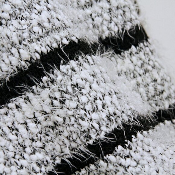 Calvin Klein Striped Fuzzy Crew Neck Long Sleeve Sweater Black White Women Size - Picture 10 of 11